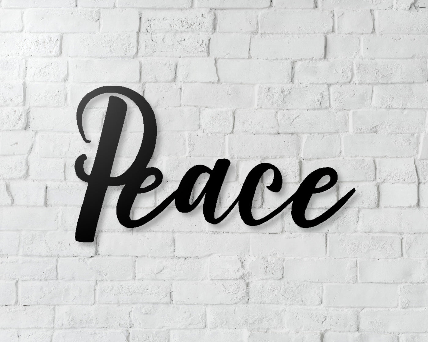 Peace Metal Word Sign - Madison Iron and Wood - Metal Word Art - metal outdoor decor - Steel deocrations - american made products - veteran owned business products - fencing decorations - fencing supplies - custom wall decorations - personalized wall signs - steel - decorative post caps - steel post caps - metal post caps - brackets - structural brackets - home improvement - easter - easter decorations - easter gift - easter yard decor