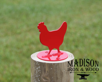 Chicken Post Top For Round Wood Posts - Madison Iron and Wood - Post Cap - metal outdoor decor - Steel deocrations - american made products - veteran owned business products - fencing decorations - fencing supplies - custom wall decorations - personalized wall signs - steel - decorative post caps - steel post caps - metal post caps - brackets - structural brackets - home improvement - easter - easter decorations - easter gift - easter yard decor