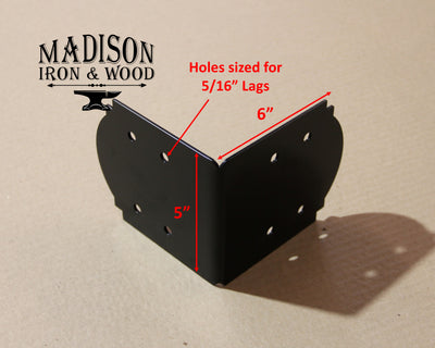 Crowned 90 Degree Brackets for 6x6 Dimensional Lumber - Madison Iron and Wood - Brackets - metal outdoor decor - Steel deocrations - american made products - veteran owned business products - fencing decorations - fencing supplies - custom wall decorations - personalized wall signs - steel - decorative post caps - steel post caps - metal post caps - brackets - structural brackets - home improvement - easter - easter decorations - easter gift - easter yard decor