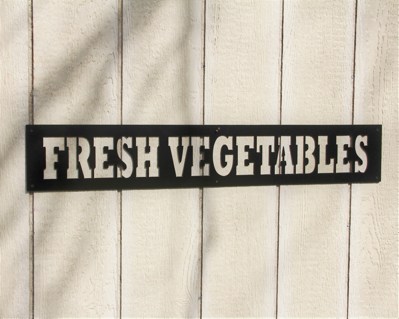 Fresh Vegetables Metal Word Sign - Madison Iron and Wood - Metal Art - metal outdoor decor - Steel deocrations - american made products - veteran owned business products - fencing decorations - fencing supplies - custom wall decorations - personalized wall signs - steel - decorative post caps - steel post caps - metal post caps - brackets - structural brackets - home improvement - easter - easter decorations - easter gift - easter yard decor