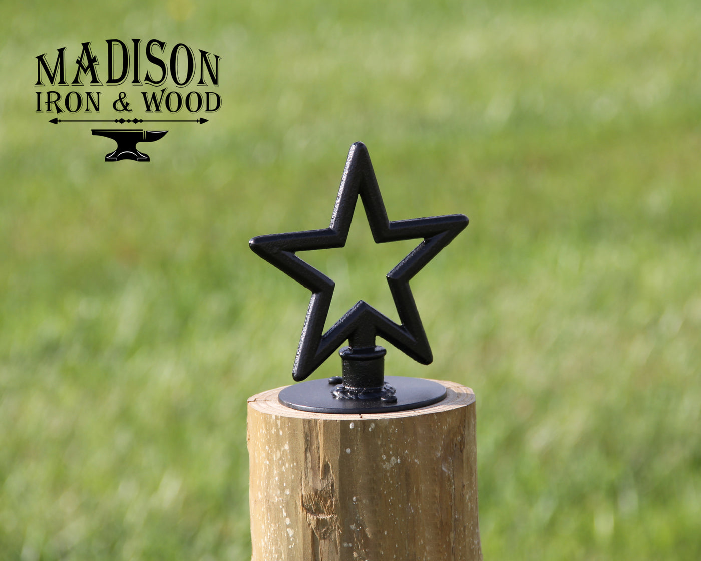 Star Post Top For Round Wood Fence Post - Madison Iron and Wood - Post Cap - metal outdoor decor - Steel deocrations - american made products - veteran owned business products - fencing decorations - fencing supplies - custom wall decorations - personalized wall signs - steel - decorative post caps - steel post caps - metal post caps - brackets - structural brackets - home improvement - easter - easter decorations - easter gift - easter yard decor