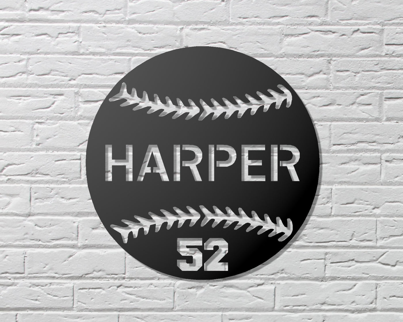 Personalized Baseball Metal Sign with Name and Number - Madison Iron and Wood - Personalized sign - metal outdoor decor - Steel deocrations - american made products - veteran owned business products - fencing decorations - fencing supplies - custom wall decorations - personalized wall signs - steel - decorative post caps - steel post caps - metal post caps - brackets - structural brackets - home improvement - easter - easter decorations - easter gift - easter yard decor