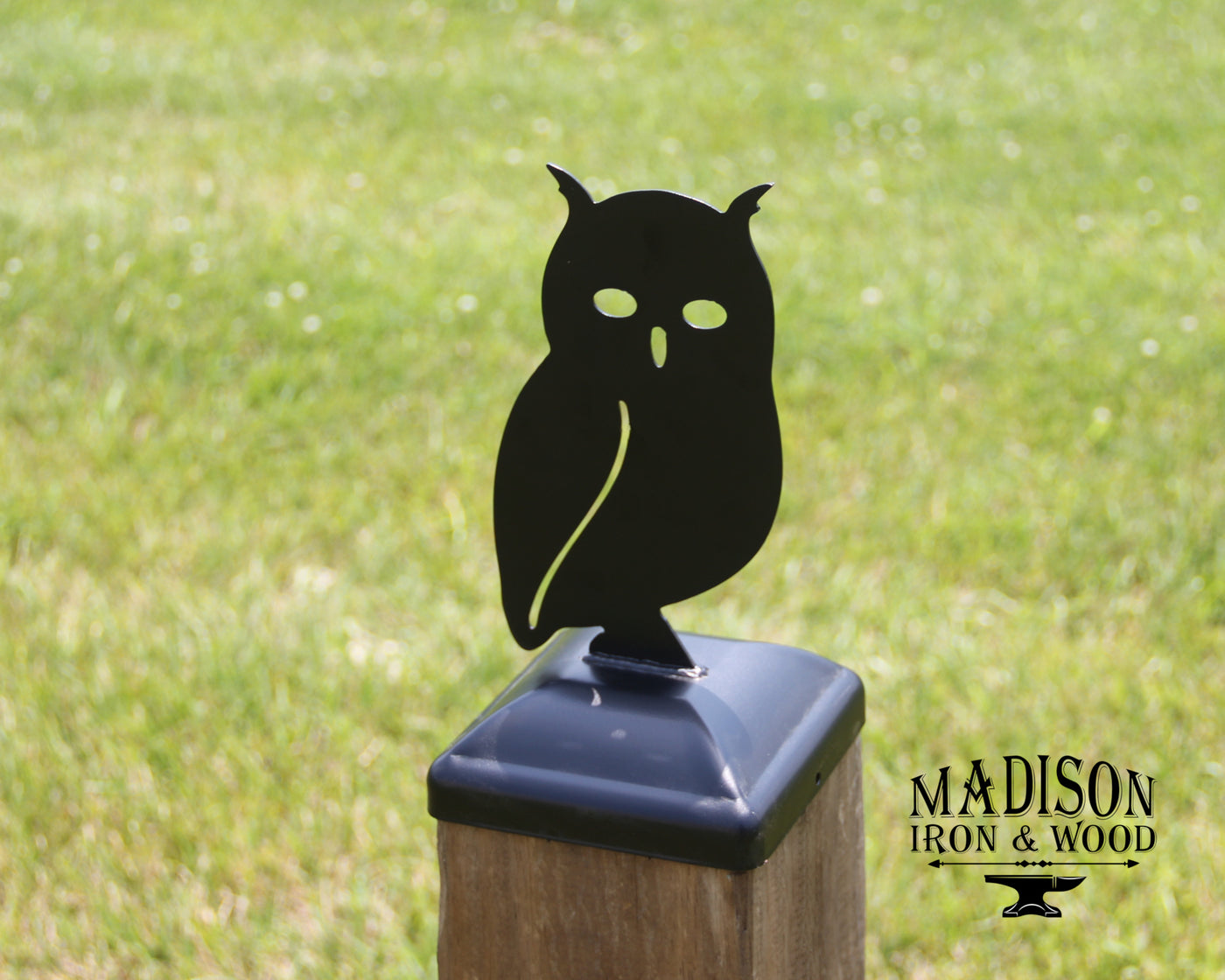6x6 Owl Post Cap - Madison Iron and Wood - Post Cap - metal outdoor decor - Steel deocrations - american made products - veteran owned business products - fencing decorations - fencing supplies - custom wall decorations - personalized wall signs - steel - decorative post caps - steel post caps - metal post caps - brackets - structural brackets - home improvement - easter - easter decorations - easter gift - easter yard decor