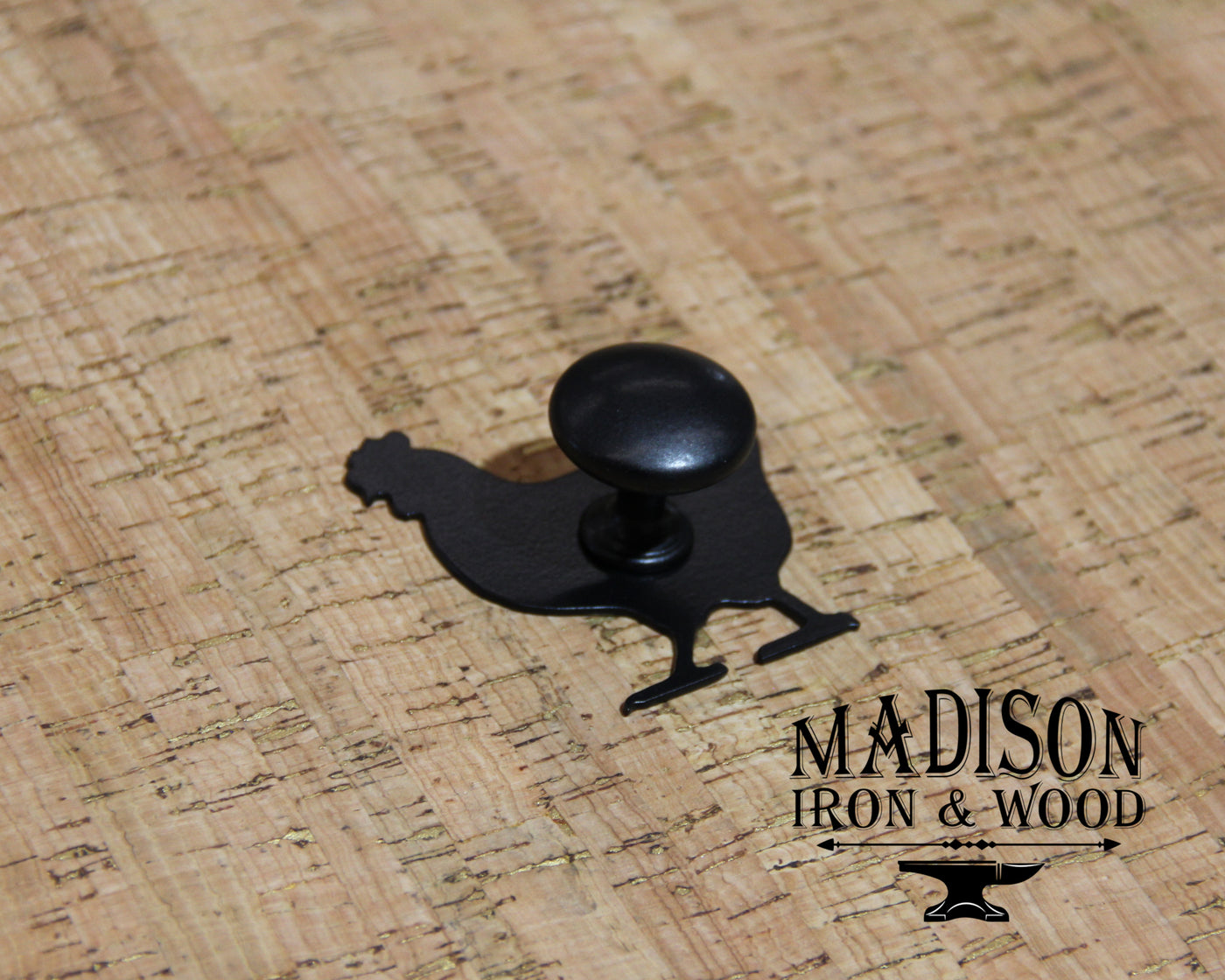 Chicken Cabinet Doorknob Decoration - Madison Iron and Wood - Door Handle Decoration - metal outdoor decor - Steel deocrations - american made products - veteran owned business products - fencing decorations - fencing supplies - custom wall decorations - personalized wall signs - steel - decorative post caps - steel post caps - metal post caps - brackets - structural brackets - home improvement - easter - easter decorations - easter gift - easter yard decor