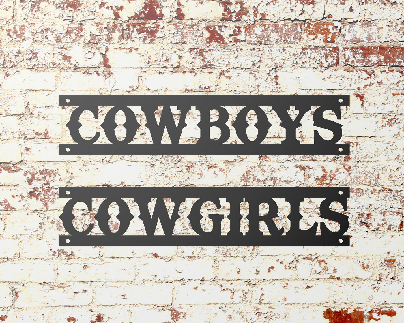Cowboys and Cowgirls Metal Word Signs - Madison Iron and Wood - Metal Word Art - metal outdoor decor - Steel deocrations - american made products - veteran owned business products - fencing decorations - fencing supplies - custom wall decorations - personalized wall signs - steel - decorative post caps - steel post caps - metal post caps - brackets - structural brackets - home improvement - easter - easter decorations - easter gift - easter yard decor