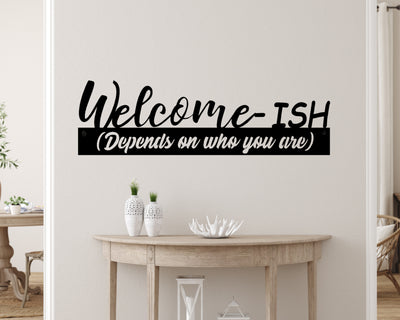 Welcome-ish Metal Word Sign - Madison Iron and Wood - Metal Word Art - metal outdoor decor - Steel deocrations - american made products - veteran owned business products - fencing decorations - fencing supplies - custom wall decorations - personalized wall signs - steel - decorative post caps - steel post caps - metal post caps - brackets - structural brackets - home improvement - easter - easter decorations - easter gift - easter yard decor