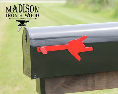 Love Hand Gesture Mailbox Flag - Madison Iron and Wood - Mailbox Post Decor - metal outdoor decor - Steel deocrations - american made products - veteran owned business products - fencing decorations - fencing supplies - custom wall decorations - personalized wall signs - steel - decorative post caps - steel post caps - metal post caps - brackets - structural brackets - home improvement - easter - easter decorations - easter gift - easter yard decor