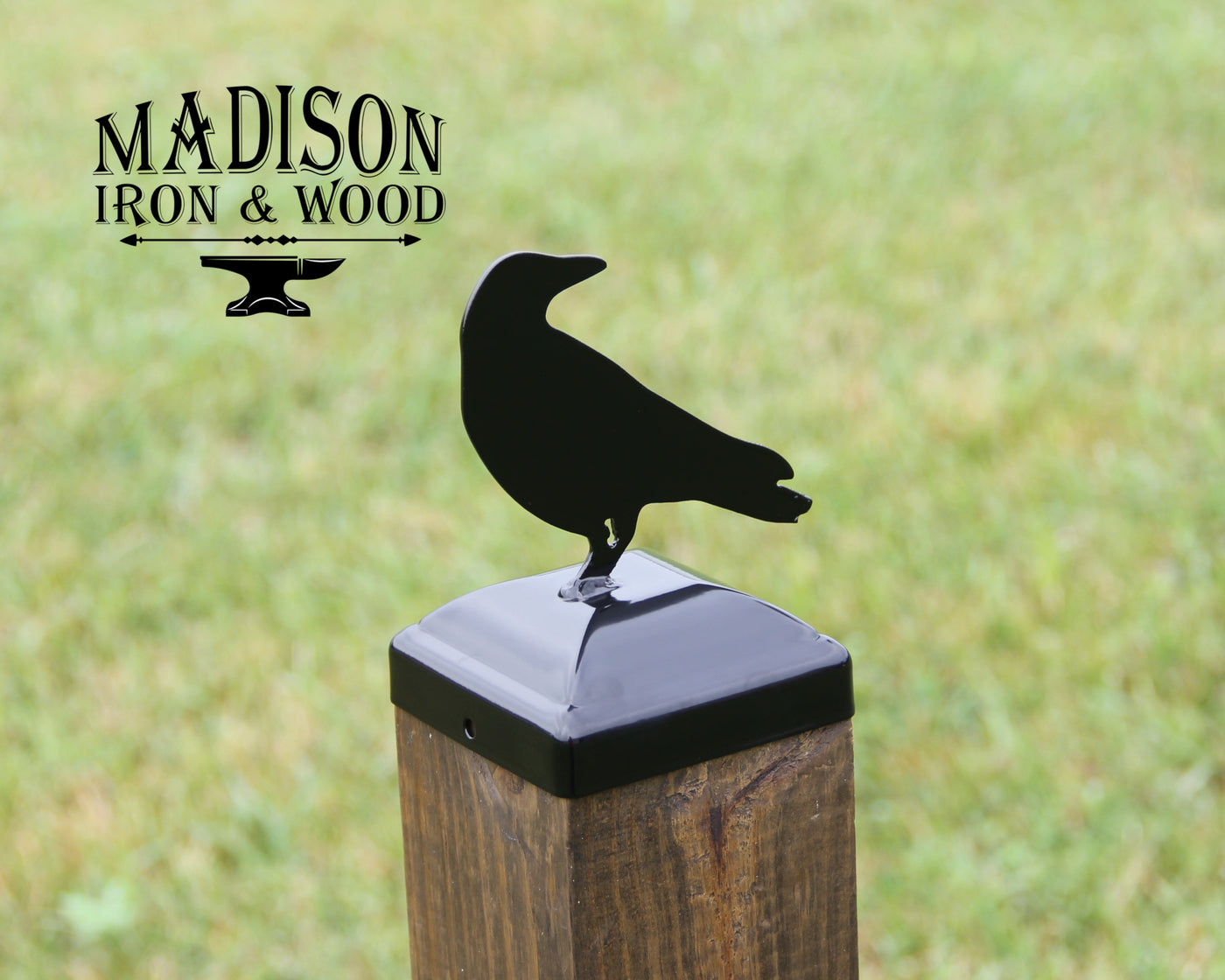 4X4 Raven Post Cap - Madison Iron and Wood - Post Cap - metal outdoor decor - Steel deocrations - american made products - veteran owned business products - fencing decorations - fencing supplies - custom wall decorations - personalized wall signs - steel - decorative post caps - steel post caps - metal post caps - brackets - structural brackets - home improvement - easter - easter decorations - easter gift - easter yard decor