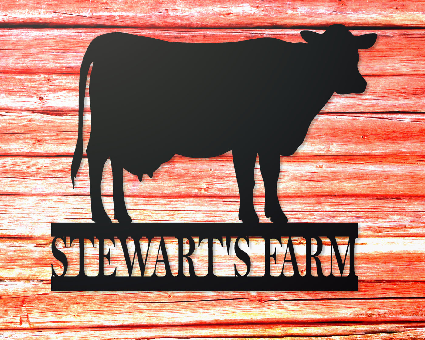 Personalized Cow Metal Sign - Madison Iron and Wood - Personalized sign - metal outdoor decor - Steel deocrations - american made products - veteran owned business products - fencing decorations - fencing supplies - custom wall decorations - personalized wall signs - steel - decorative post caps - steel post caps - metal post caps - brackets - structural brackets - home improvement - easter - easter decorations - easter gift - easter yard decor