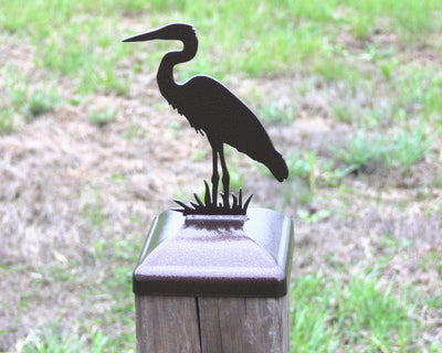 6x6 Blue Heron - Madison Iron and Wood - Post Cap - metal outdoor decor - Steel deocrations - american made products - veteran owned business products - fencing decorations - fencing supplies - custom wall decorations - personalized wall signs - steel - decorative post caps - steel post caps - metal post caps - brackets - structural brackets - home improvement - mothers day - mothers day gift - mothers day ideas - summer decor - spring decor- spring yard decor - summer yard decor