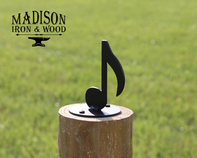 Music Note Post Top For Round Wood Fence Post - Madison Iron and Wood - Post Cap - metal outdoor decor - Steel deocrations - american made products - veteran owned business products - fencing decorations - fencing supplies - custom wall decorations - personalized wall signs - steel - decorative post caps - steel post caps - metal post caps - brackets - structural brackets - home improvement - easter - easter decorations - easter gift - easter yard decor