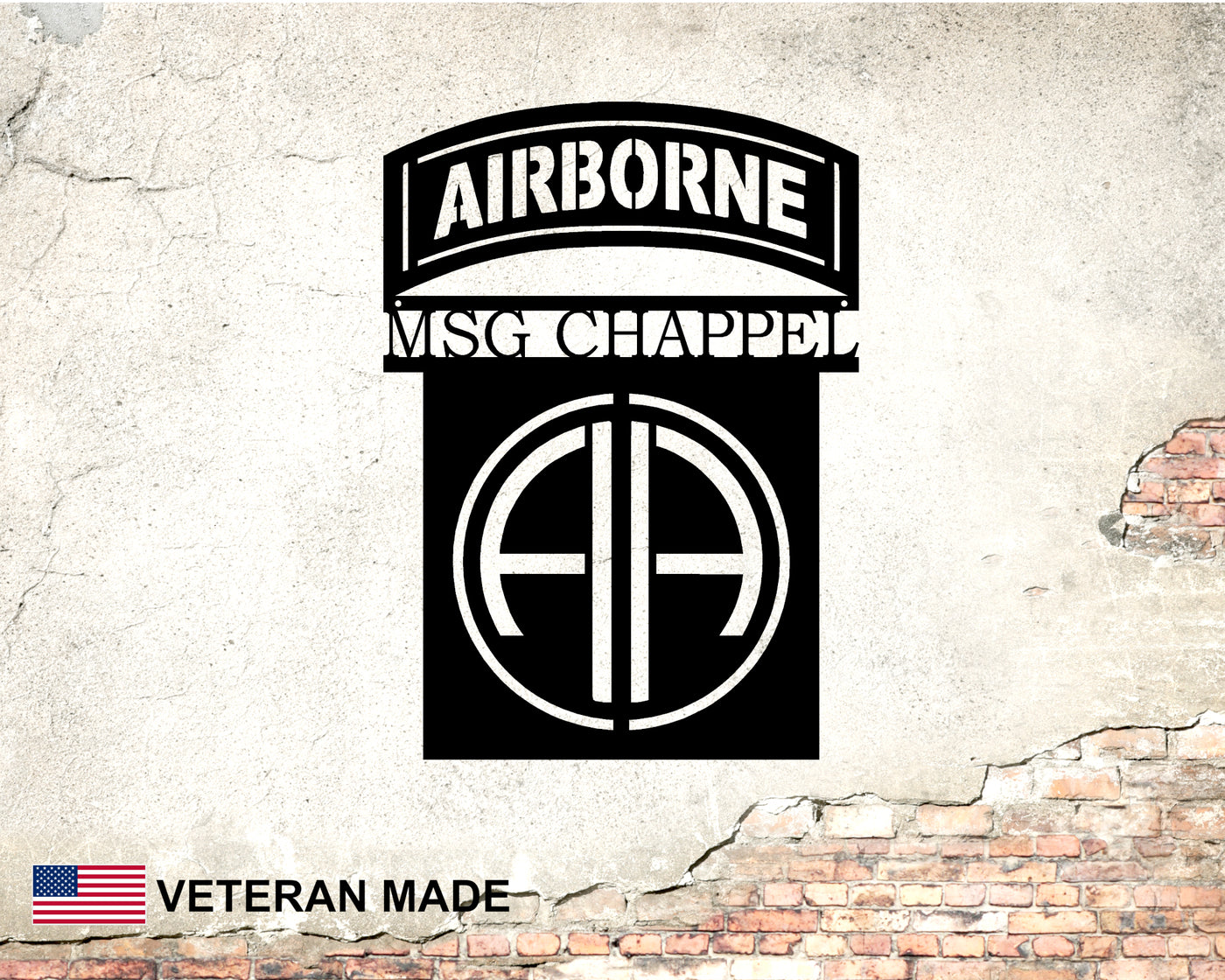 Personalized 82nd Airborne Metal Sign with Rank and Name - Madison Iron and Wood - Personalized sign - metal outdoor decor - Steel deocrations - american made products - veteran owned business products - fencing decorations - fencing supplies - custom wall decorations - personalized wall signs - steel - decorative post caps - steel post caps - metal post caps - brackets - structural brackets - home improvement - easter - easter decorations - easter gift - easter yard decor