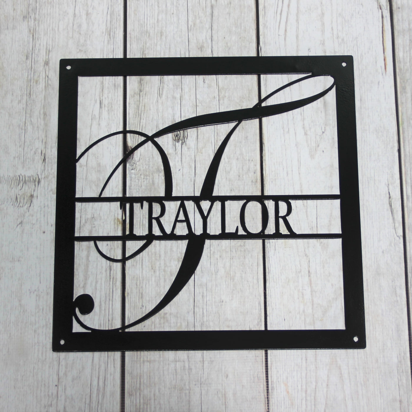Personalized Elegant Square Monogram Metal Sign with Name - Madison Iron and Wood - Monogram Sign - metal outdoor decor - Steel deocrations - american made products - veteran owned business products - fencing decorations - fencing supplies - custom wall decorations - personalized wall signs - steel - decorative post caps - steel post caps - metal post caps - brackets - structural brackets - home improvement - easter - easter decorations - easter gift - easter yard decor