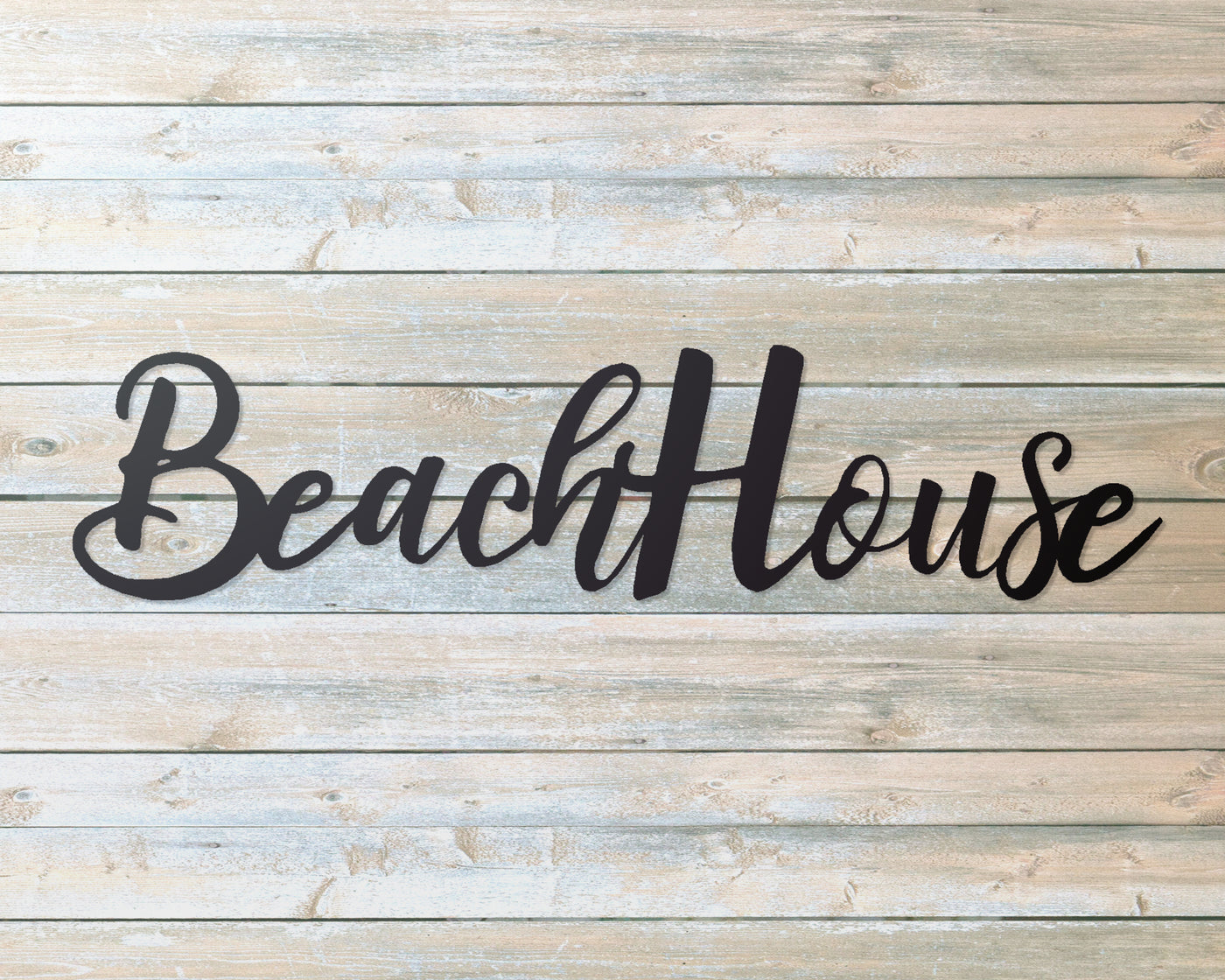 Beach House Metal Word Sign - Madison Iron and Wood - Metal Art - metal outdoor decor - Steel deocrations - american made products - veteran owned business products - fencing decorations - fencing supplies - custom wall decorations - personalized wall signs - steel - decorative post caps - steel post caps - metal post caps - brackets - structural brackets - home improvement - easter - easter decorations - easter gift - easter yard decor