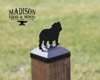 4x4 Bulldog Post Cap - Madison Iron and Wood - Post Cap - metal outdoor decor - Steel deocrations - american made products - veteran owned business products - fencing decorations - fencing supplies - custom wall decorations - personalized wall signs - steel - decorative post caps - steel post caps - metal post caps - brackets - structural brackets - home improvement - easter - easter decorations - easter gift - easter yard decor