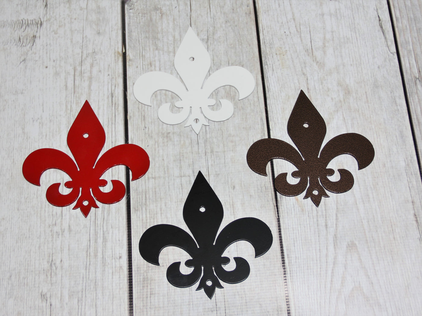 Metal Fleur De Lis, Various sizes and Colors - Madison Iron and Wood - Metal Art - metal outdoor decor - Steel deocrations - american made products - veteran owned business products - fencing decorations - fencing supplies - custom wall decorations - personalized wall signs - steel - decorative post caps - steel post caps - metal post caps - brackets - structural brackets - home improvement - easter - easter decorations - easter gift - easter yard decor