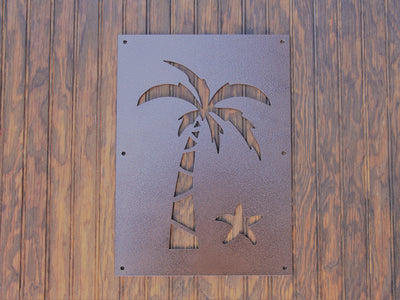 Palm Tree Steel Window Insert for Wood Gate - Madison Iron and Wood - Gate Window - metal outdoor decor - Steel deocrations - american made products - veteran owned business products - fencing decorations - fencing supplies - custom wall decorations - personalized wall signs - steel - decorative post caps - steel post caps - metal post caps - brackets - structural brackets - home improvement - easter - easter decorations - easter gift - easter yard decor