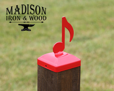 4X4 Music Note Post Cap - Madison Iron and Wood - Post Cap - metal outdoor decor - Steel deocrations - american made products - veteran owned business products - fencing decorations - fencing supplies - custom wall decorations - personalized wall signs - steel - decorative post caps - steel post caps - metal post caps - brackets - structural brackets - home improvement - easter - easter decorations - easter gift - easter yard decor