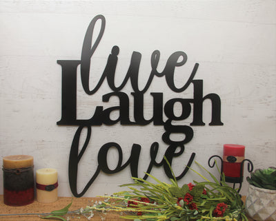 Live Laugh Love Metal Word Sign - Madison Iron and Wood - Metal Art - metal outdoor decor - Steel deocrations - american made products - veteran owned business products - fencing decorations - fencing supplies - custom wall decorations - personalized wall signs - steel - decorative post caps - steel post caps - metal post caps - brackets - structural brackets - home improvement - easter - easter decorations - easter gift - easter yard decor