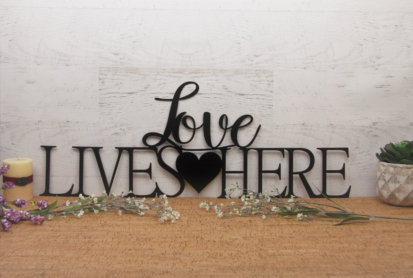 Love Lives Here Metal Word Sign - Madison Iron and Wood - Metal Art - metal outdoor decor - Steel deocrations - american made products - veteran owned business products - fencing decorations - fencing supplies - custom wall decorations - personalized wall signs - steel - decorative post caps - steel post caps - metal post caps - brackets - structural brackets - home improvement - easter - easter decorations - easter gift - easter yard decor