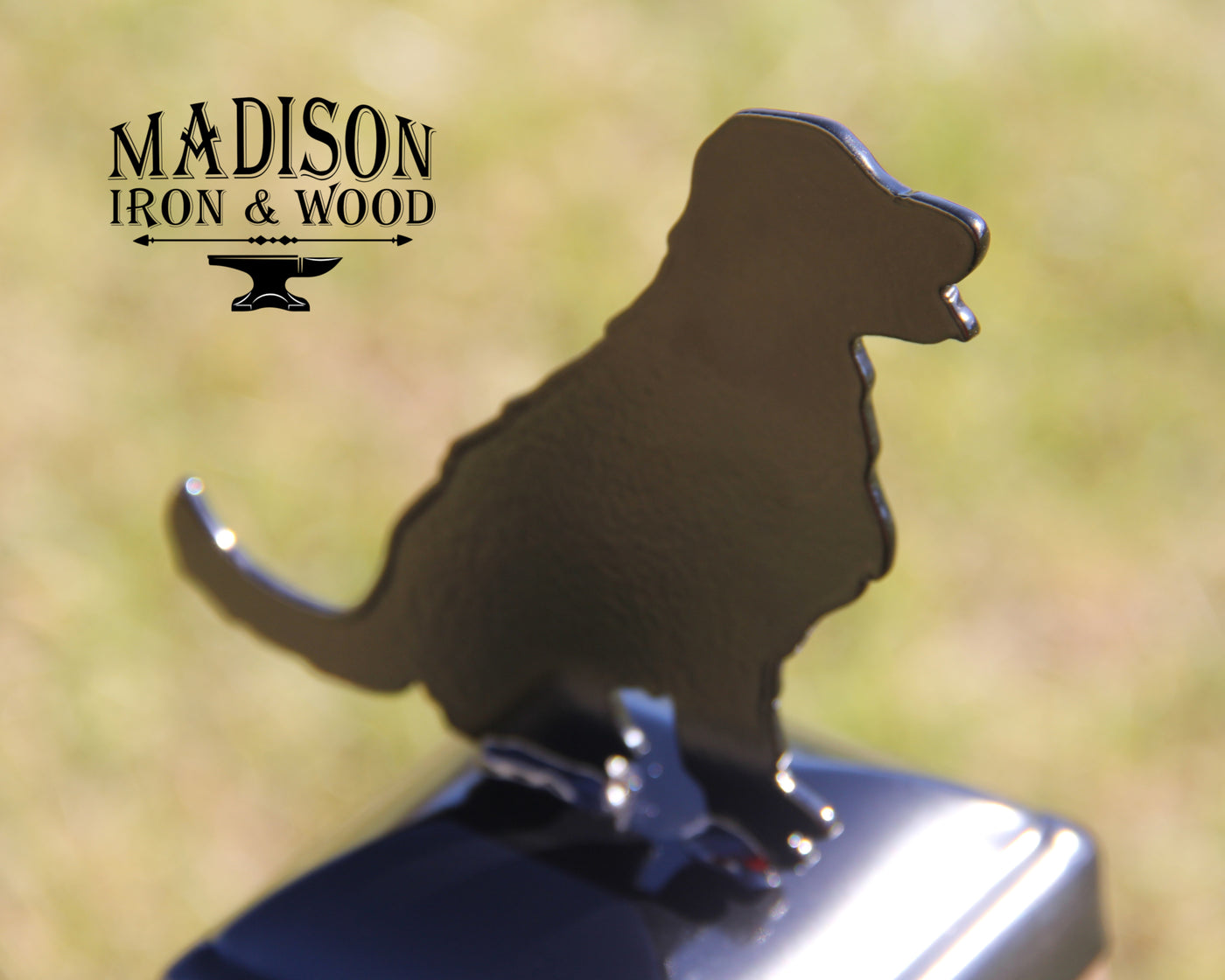 4x4 Golden Retriever Post Cap - Madison Iron and Wood - Post Cap - metal outdoor decor - Steel deocrations - american made products - veteran owned business products - fencing decorations - fencing supplies - custom wall decorations - personalized wall signs - steel - decorative post caps - steel post caps - metal post caps - brackets - structural brackets - home improvement - easter - easter decorations - easter gift - easter yard decor