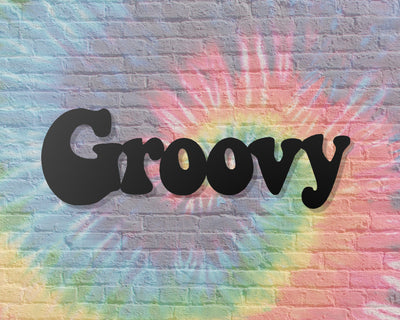 Groovy Metal Word Sign - Madison Iron and Wood - Metal Word Art - metal outdoor decor - Steel deocrations - american made products - veteran owned business products - fencing decorations - fencing supplies - custom wall decorations - personalized wall signs - steel - decorative post caps - steel post caps - metal post caps - brackets - structural brackets - home improvement - easter - easter decorations - easter gift - easter yard decor
