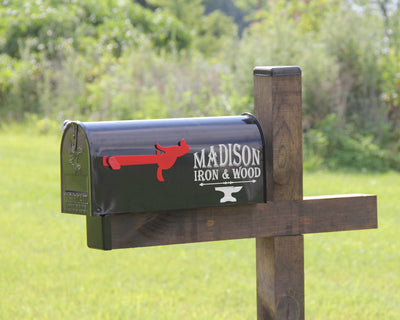 Dog Mailbox Flag - Madison Iron and Wood - Mailbox Post Decor - metal outdoor decor - Steel deocrations - american made products - veteran owned business products - fencing decorations - fencing supplies - custom wall decorations - personalized wall signs - steel - decorative post caps - steel post caps - metal post caps - brackets - structural brackets - home improvement - easter - easter decorations - easter gift - easter yard decor
