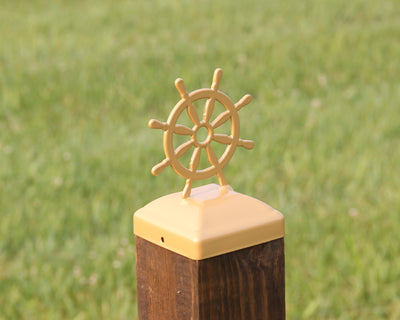 4x4 Ship Wheel Post Cap - Madison Iron and Wood - Post Cap - metal outdoor decor - Steel deocrations - american made products - veteran owned business products - fencing decorations - fencing supplies - custom wall decorations - personalized wall signs - steel - decorative post caps - steel post caps - metal post caps - brackets - structural brackets - home improvement - easter - easter decorations - easter gift - easter yard decor