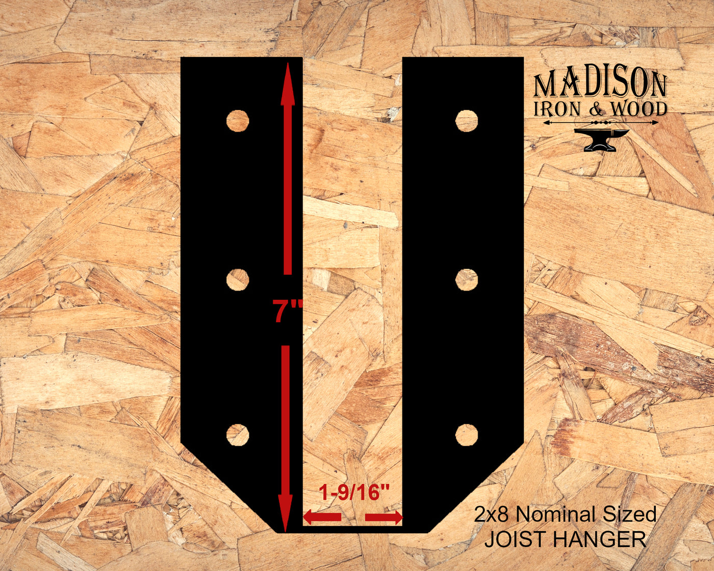 2"x8" Joist Hanger Bracket - Madison Iron and Wood - Brackets - metal outdoor decor - Steel deocrations - american made products - veteran owned business products - fencing decorations - fencing supplies - custom wall decorations - personalized wall signs - steel - decorative post caps - steel post caps - metal post caps - brackets - structural brackets - home improvement - easter - easter decorations - easter gift - easter yard decor