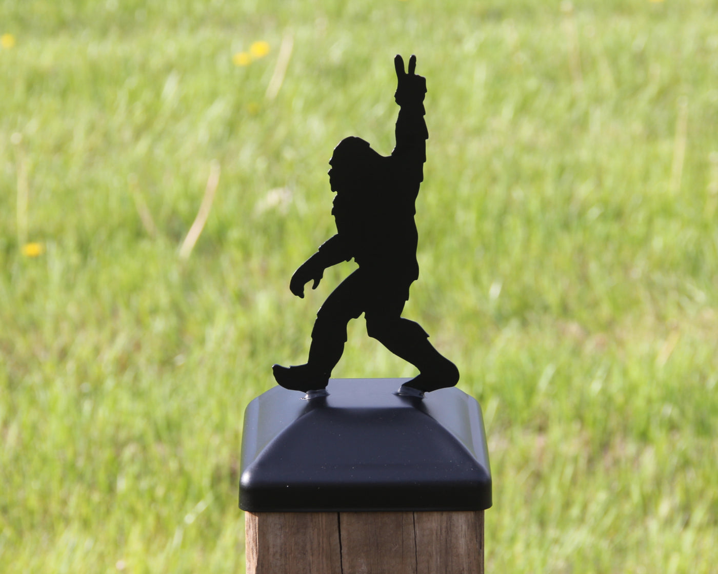 6x6 Peace Sign Big Foot Post Cap - Madison Iron and Wood - Post Cap - metal outdoor decor - Steel deocrations - american made products - veteran owned business products - fencing decorations - fencing supplies - custom wall decorations - personalized wall signs - steel - decorative post caps - steel post caps - metal post caps - brackets - structural brackets - home improvement - mothers day - mothers day gift - mothers day ideas - summer decor - spring decor- spring yard decor - summer yard decor