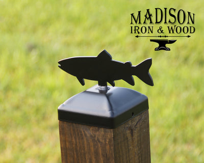 4x4 Trout Post Cap - Madison Iron and Wood - Post Cap - metal outdoor decor - Steel deocrations - american made products - veteran owned business products - fencing decorations - fencing supplies - custom wall decorations - personalized wall signs - steel - decorative post caps - steel post caps - metal post caps - brackets - structural brackets - home improvement - easter - easter decorations - easter gift - easter yard decor