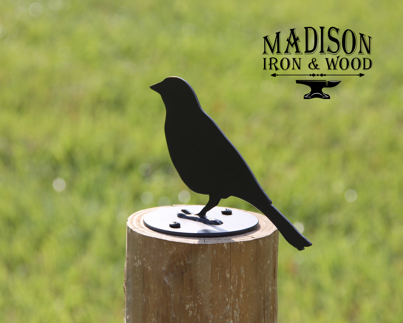 Song Bird Post Top For Round Wood Posts - Madison Iron and Wood - Post Cap - metal outdoor decor - Steel deocrations - american made products - veteran owned business products - fencing decorations - fencing supplies - custom wall decorations - personalized wall signs - steel - decorative post caps - steel post caps - metal post caps - brackets - structural brackets - home improvement - easter - easter decorations - easter gift - easter yard decor