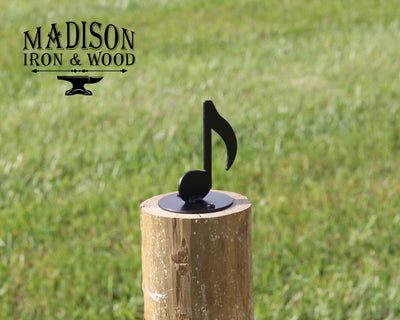 Music Note Post Top For Round Wood Fence Post - Madison Iron and Wood - Post Cap - metal outdoor decor - Steel deocrations - american made products - veteran owned business products - fencing decorations - fencing supplies - custom wall decorations - personalized wall signs - steel - decorative post caps - steel post caps - metal post caps - brackets - structural brackets - home improvement - easter - easter decorations - easter gift - easter yard decor