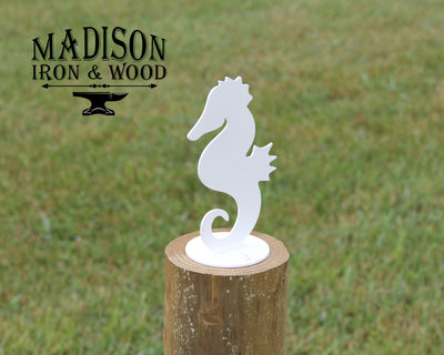Seahorse Post Top For Round Wood Fence Post - Madison Iron and Wood - Post Cap - metal outdoor decor - Steel deocrations - american made products - veteran owned business products - fencing decorations - fencing supplies - custom wall decorations - personalized wall signs - steel - decorative post caps - steel post caps - metal post caps - brackets - structural brackets - home improvement - easter - easter decorations - easter gift - easter yard decor