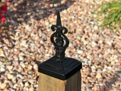 4x4 Harp Post Cap - Madison Iron and Wood - Post Cap - metal outdoor decor - Steel deocrations - american made products - veteran owned business products - fencing decorations - fencing supplies - custom wall decorations - personalized wall signs - steel - decorative post caps - steel post caps - metal post caps - brackets - structural brackets - home improvement - easter - easter decorations - easter gift - easter yard decor