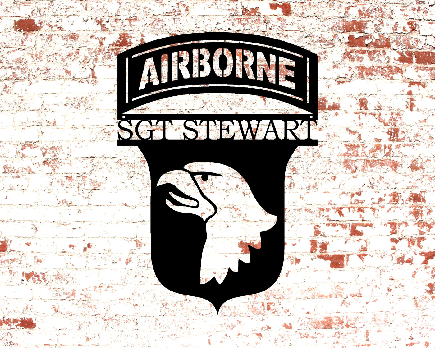 Personalized 101st Airborne Metal Sign with Rank and Name - Madison Iron and Wood - Personalized sign - metal outdoor decor - Steel deocrations - american made products - veteran owned business products - fencing decorations - fencing supplies - custom wall decorations - personalized wall signs - steel - decorative post caps - steel post caps - metal post caps - brackets - structural brackets - home improvement - easter - easter decorations - easter gift - easter yard decor