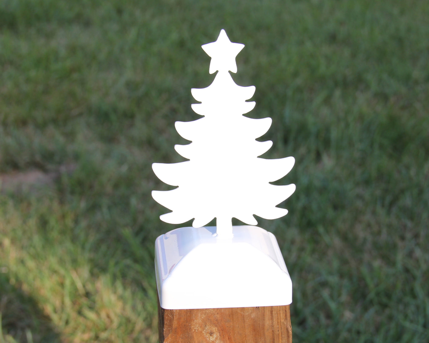 4x4 Christmas Tree Post Cap - Madison Iron and Wood - Post Cap - metal outdoor decor - Steel deocrations - american made products - veteran owned business products - fencing decorations - fencing supplies - custom wall decorations - personalized wall signs - steel - decorative post caps - steel post caps - metal post caps - brackets - structural brackets - home improvement - easter - easter decorations - easter gift - easter yard decor