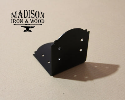 Crowned 90 Degree Brackets for 6x6 Dimensional Lumber - Madison Iron and Wood - Brackets - metal outdoor decor - Steel deocrations - american made products - veteran owned business products - fencing decorations - fencing supplies - custom wall decorations - personalized wall signs - steel - decorative post caps - steel post caps - metal post caps - brackets - structural brackets - home improvement - easter - easter decorations - easter gift - easter yard decor