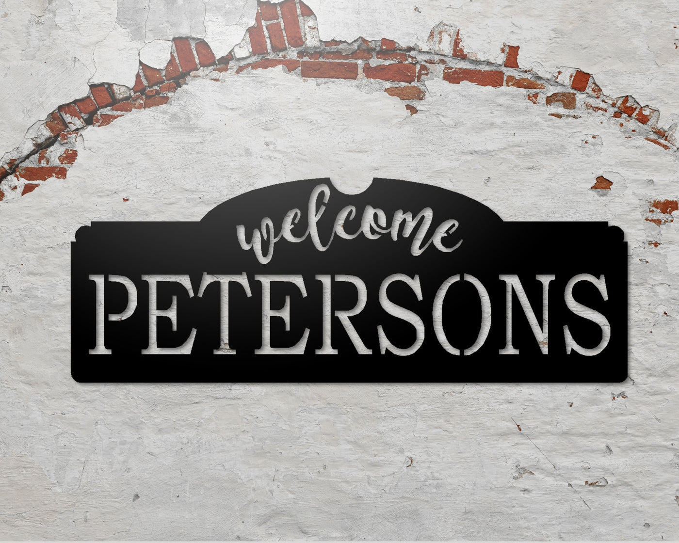 Personalized Welcome Metal Sign with Family Name - Madison Iron and Wood - Personalized sign - metal outdoor decor - Steel deocrations - american made products - veteran owned business products - fencing decorations - fencing supplies - custom wall decorations - personalized wall signs - steel - decorative post caps - steel post caps - metal post caps - brackets - structural brackets - home improvement - easter - easter decorations - easter gift - easter yard decor