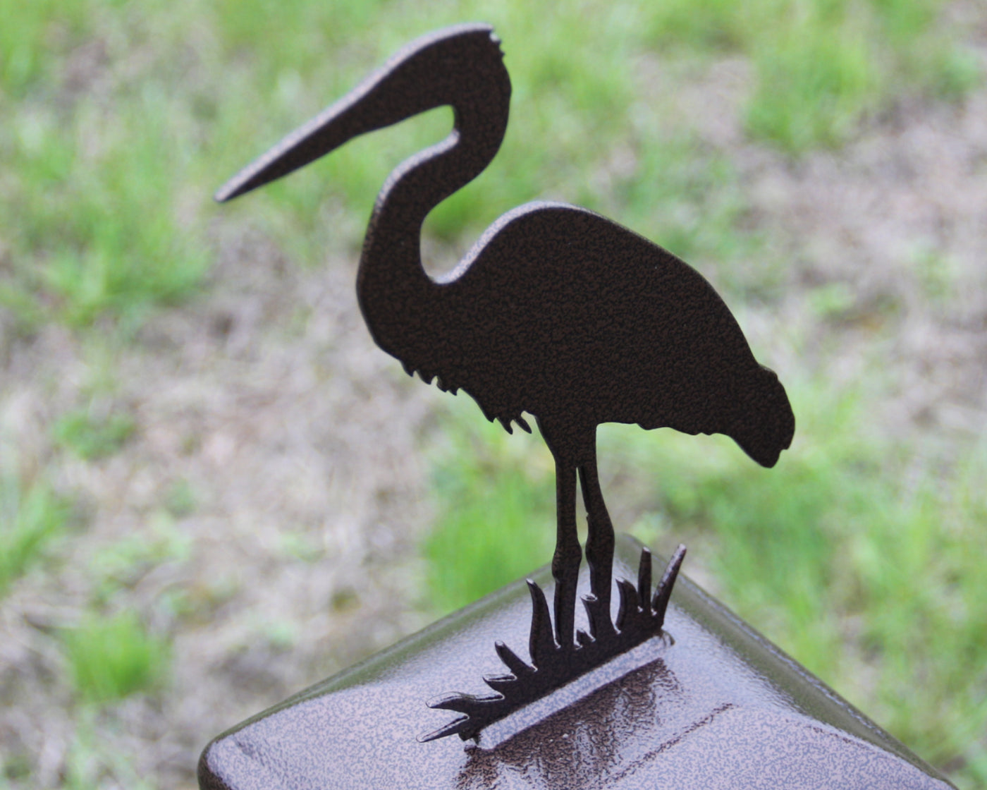 6x6 Blue Heron - Madison Iron and Wood - Post Cap - metal outdoor decor - Steel deocrations - american made products - veteran owned business products - fencing decorations - fencing supplies - custom wall decorations - personalized wall signs - steel - decorative post caps - steel post caps - metal post caps - brackets - structural brackets - home improvement - mothers day - mothers day gift - mothers day ideas - summer decor - spring decor- spring yard decor - summer yard decor