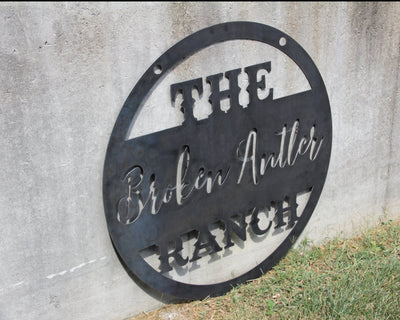 Personalized The Ranch, Round Metal Sign with Name - Madison Iron and Wood - Personalized sign - metal outdoor decor - Steel deocrations - american made products - veteran owned business products - fencing decorations - fencing supplies - custom wall decorations - personalized wall signs - steel - decorative post caps - steel post caps - metal post caps - brackets - structural brackets - home improvement - easter - easter decorations - easter gift - easter yard decor