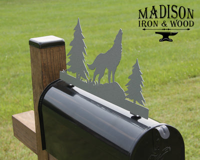 Wolf Mailbox Topper - Madison Iron and Wood - Mailbox Post Decor - metal outdoor decor - Steel deocrations - american made products - veteran owned business products - fencing decorations - fencing supplies - custom wall decorations - personalized wall signs - steel - decorative post caps - steel post caps - metal post caps - brackets - structural brackets - home improvement - easter - easter decorations - easter gift - easter yard decor