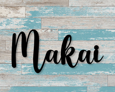 Makai Metal Word Sign - Madison Iron and Wood - Wall Art - metal outdoor decor - Steel deocrations - american made products - veteran owned business products - fencing decorations - fencing supplies - custom wall decorations - personalized wall signs - steel - decorative post caps - steel post caps - metal post caps - brackets - structural brackets - home improvement - easter - easter decorations - easter gift - easter yard decor
