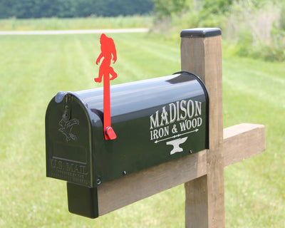 Big Foot Mailbox Flag - Madison Iron and Wood - Mailbox Post Decor - metal outdoor decor - Steel deocrations - american made products - veteran owned business products - fencing decorations - fencing supplies - custom wall decorations - personalized wall signs - steel - decorative post caps - steel post caps - metal post caps - brackets - structural brackets - home improvement - easter - easter decorations - easter gift - easter yard decor