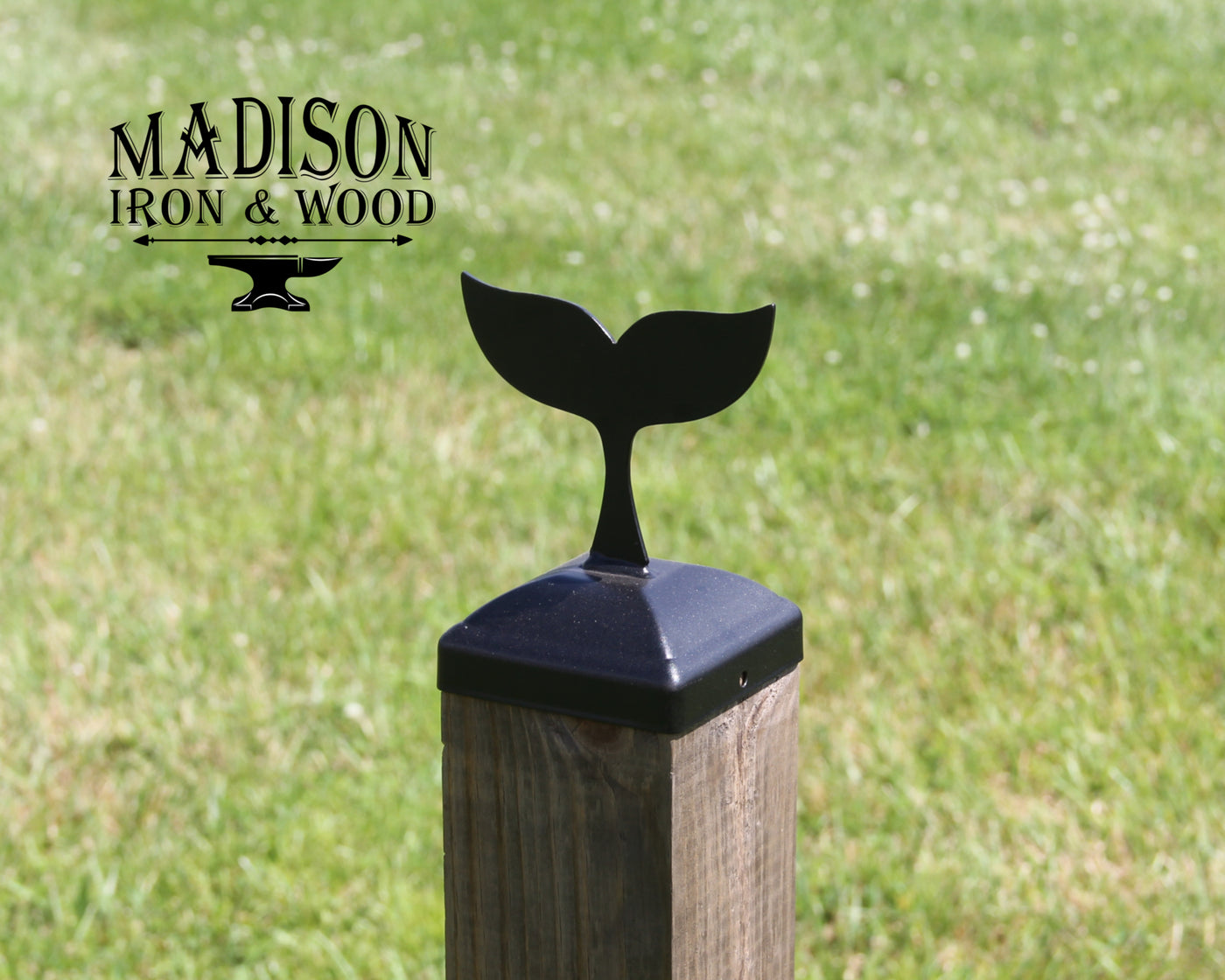 4x4 Whale Tail Post Cap - Madison Iron and Wood - Post Cap - metal outdoor decor - Steel deocrations - american made products - veteran owned business products - fencing decorations - fencing supplies - custom wall decorations - personalized wall signs - steel - decorative post caps - steel post caps - metal post caps - brackets - structural brackets - home improvement - easter - easter decorations - easter gift - easter yard decor