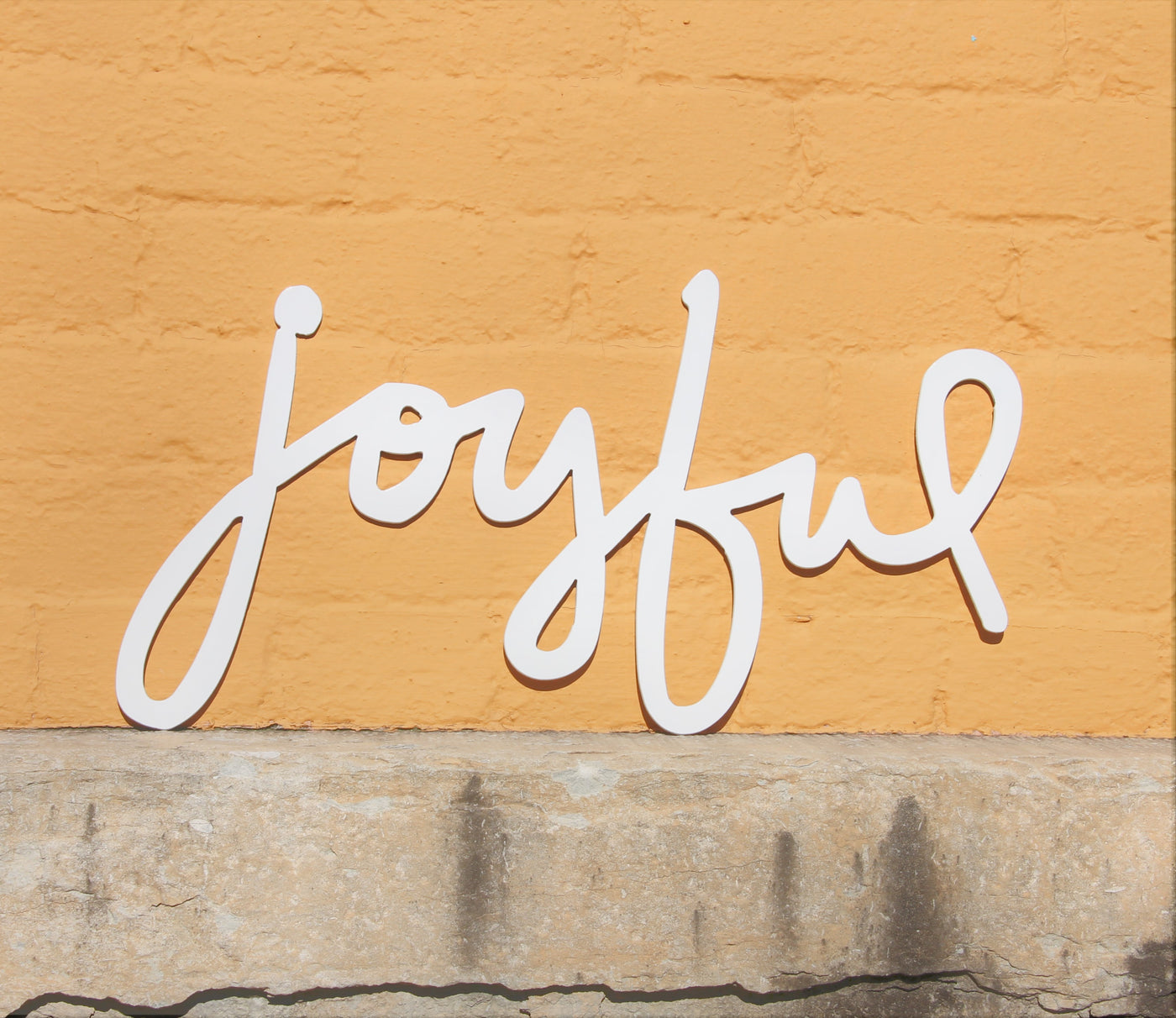 Joyful Metal Word Sign - Madison Iron and Wood - Metal Art - metal outdoor decor - Steel deocrations - american made products - veteran owned business products - fencing decorations - fencing supplies - custom wall decorations - personalized wall signs - steel - decorative post caps - steel post caps - metal post caps - brackets - structural brackets - home improvement - easter - easter decorations - easter gift - easter yard decor