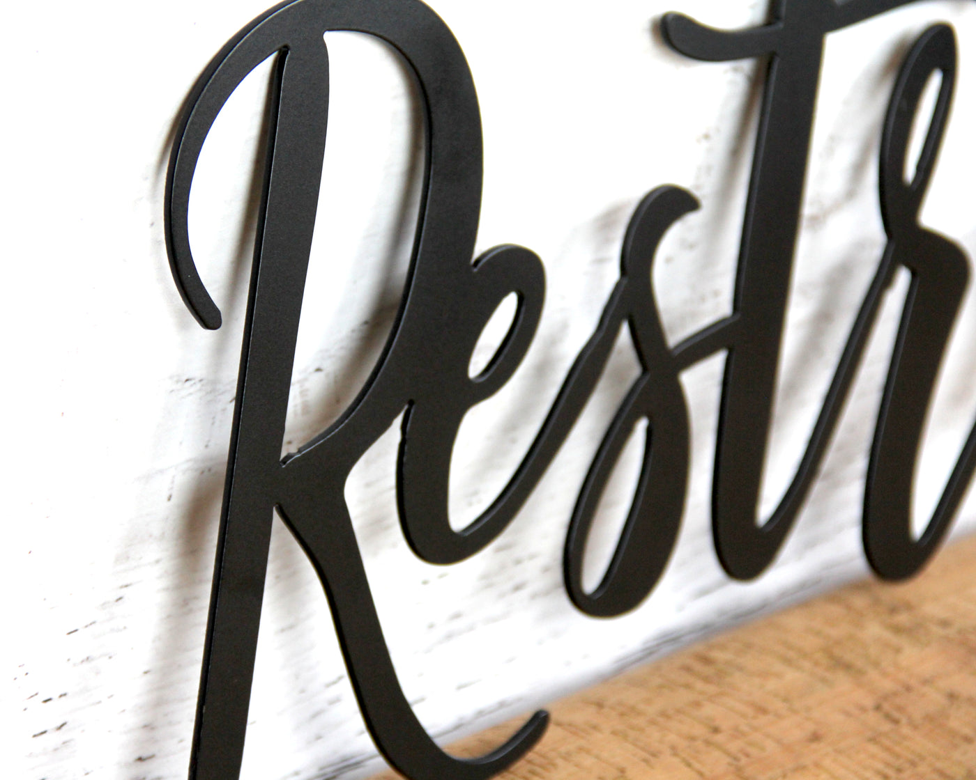 Restroom or Restrooms Sign Metal Word Sign - Madison Iron and Wood - Wall Art - metal outdoor decor - Steel deocrations - american made products - veteran owned business products - fencing decorations - fencing supplies - custom wall decorations - personalized wall signs - steel - decorative post caps - steel post caps - metal post caps - brackets - structural brackets - home improvement - easter - easter decorations - easter gift - easter yard decor