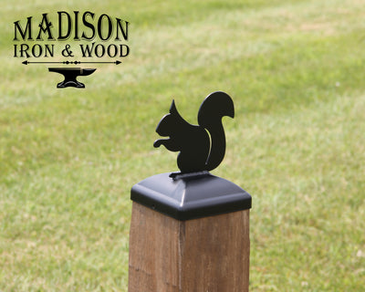 6x6 Squirrel Post Cap - Madison Iron and Wood - Post Cap - metal outdoor decor - Steel deocrations - american made products - veteran owned business products - fencing decorations - fencing supplies - custom wall decorations - personalized wall signs - steel - decorative post caps - steel post caps - metal post caps - brackets - structural brackets - home improvement - easter - easter decorations - easter gift - easter yard decor
