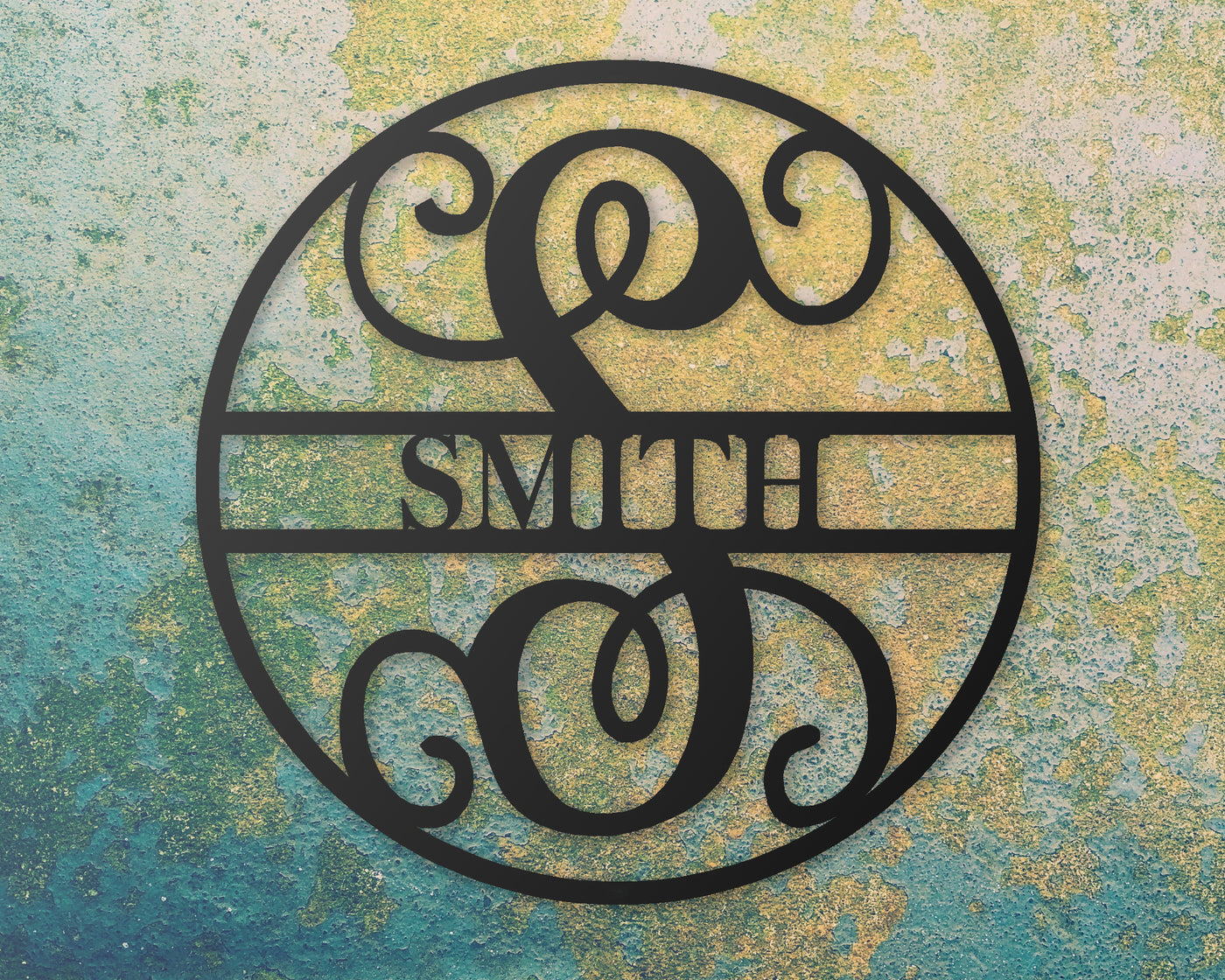 Personalized Vineyard Style Monogram Round Metal Sign with Name - Madison Iron and Wood - Personalized sign - metal outdoor decor - Steel deocrations - american made products - veteran owned business products - fencing decorations - fencing supplies - custom wall decorations - personalized wall signs - steel - decorative post caps - steel post caps - metal post caps - brackets - structural brackets - home improvement - easter - easter decorations - easter gift - easter yard decor