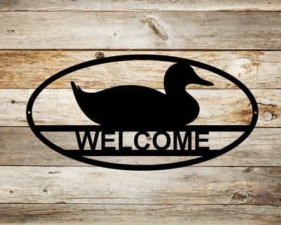 Personalized Duck Oval Metal Sign - Madison Iron and Wood - Metal Art - metal outdoor decor - Steel deocrations - american made products - veteran owned business products - fencing decorations - fencing supplies - custom wall decorations - personalized wall signs - steel - decorative post caps - steel post caps - metal post caps - brackets - structural brackets - home improvement - easter - easter decorations - easter gift - easter yard decor